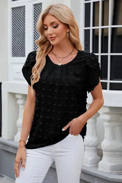 Swiss Dot Round Neck Short Sleeve T-Shirt Women's T-Shirts - Tophatter Daily Deals